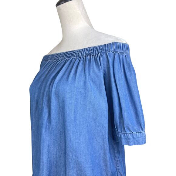 Broome Street Kate Spade Blue Soft Chambray Off The Shoulder Short Sleeve Top - Picture 9 of 14